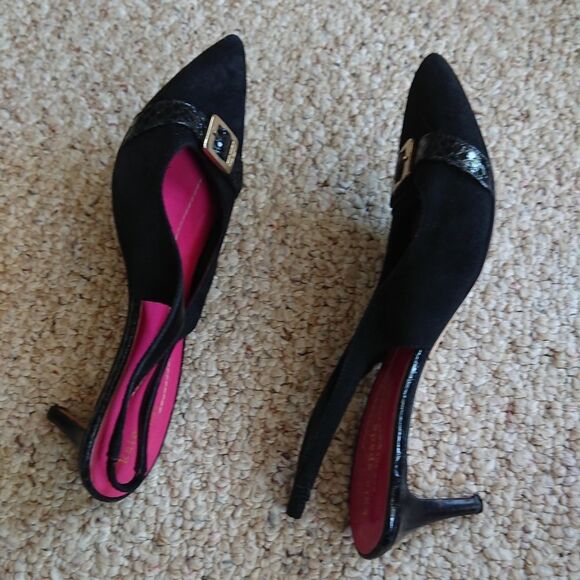 kate spade gold buckle suede leather slingback pump size 7.5B - Picture 2 of 13